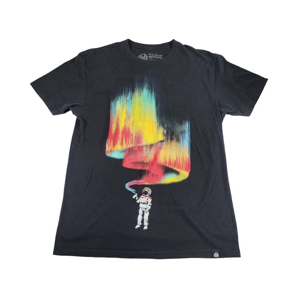 Into The AM Mens Black Astronaut Aurora Graphic T-Shirt Size L Short Sleeve Tee